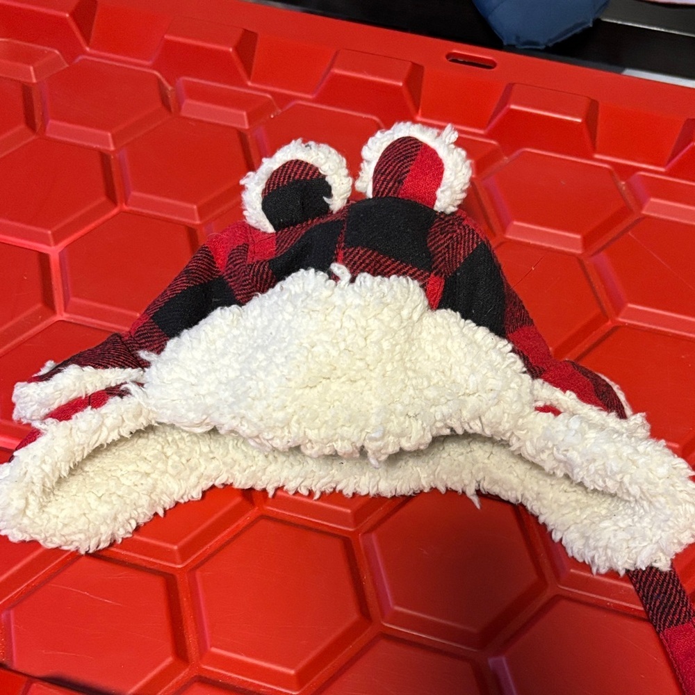 Plaid Red and Black‎ Kids Hat with Ear Accents